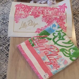 Lilly Pulitzer Pink and Green Beach Towel With LILY PULITZER Shopping Bag